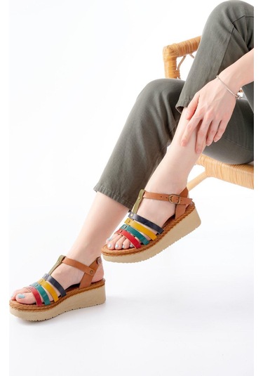 Aymood 730-142 Multi Hakiki Deri Ortopedik Taban Kadın Sandalet Multi