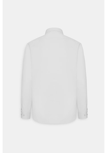 AC&Co / Altınyıldız Classics Erkek BEYAZ Slim Fit Dar Kesim İtalyan Yaka Armürlü Pamuklu Basic Gömlek Beyaz
