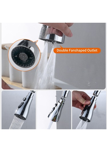 Ranyeek Banyo Mutfak Lavabo Kraanına Uyumlu Gümüş 3 Fonksiyonlu Yay/su Şeli/sprey Su Tasarruflu 360 Döner Anti-su Saçan Fiş