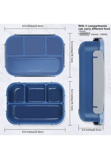 Ebitda Japon Öğle Yemeği Kutusu, Bölmeli, Mavi 1.3l, 22.6x16.1x6.5cm, Öğrenci Ve Kamp İçin Lacivert Mavi