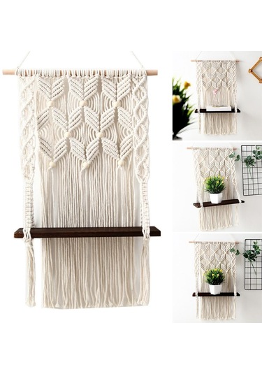 Suntek Makrome El Yapımı Boho Püskül Goblen Duvar Kahverengi