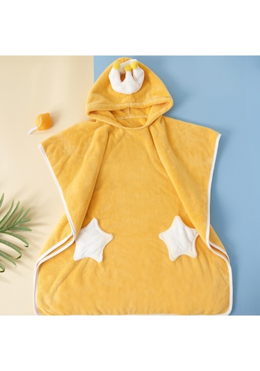 Dianziye Küçük Çocuklar İçin Kaliteli Kırmızı Mercan Yünü Büyük Banyo Kuşağı - Kalın, Suyu Çeken, Kaskılı, Krallık Kartoon Desenli Mantar Sarı, 60x120