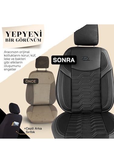 Panda Berlin Serisi Jakar Kumaş Oto Koltuk Kılıfı - Siyah - Gri