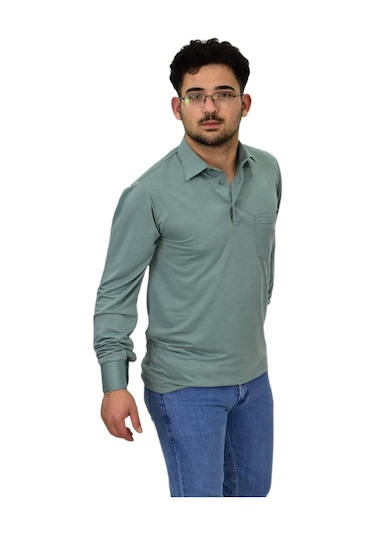 Erkek Gömlek Yaka Uzunkol Tişört T6063 Bgl-st04542 Elma