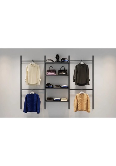 Dekoratif Askılıklı Raf Sistemi & Duvara Monte Ev Rafı & Çanta Raf Sistemi Metal