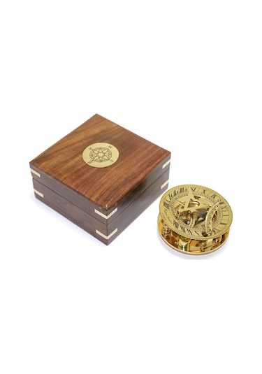 Ahşap Kutulu Pirinç Güneş Saati Ve Pusula Modeli