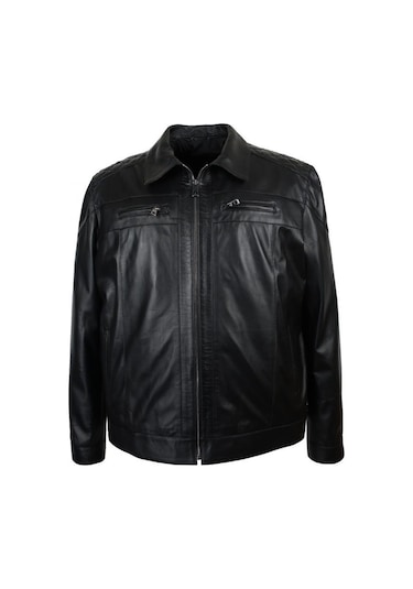 Erkek Büyük Beden Hakiki Deri Mont Siyah A5007 001