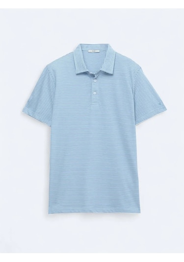 Kip Mavi Polo Yaka %100 Pamuk T-shirt Mavi