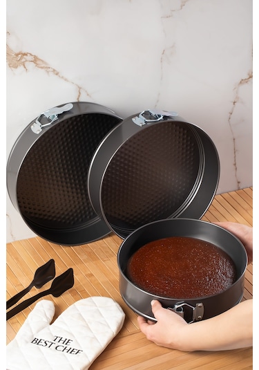 Porsima 912 3lü Yanmaz Yapışmaz Metal Kilitli Kelepçeli Yuvarlak Kek Kalıbı Seti Çok Renkli