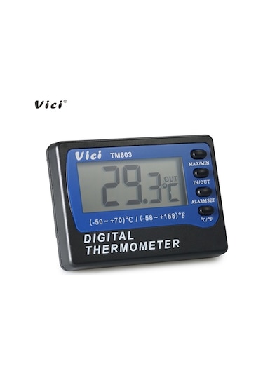 Pazly Vici Dijital Buzdolabı Sicaklık Ölçer - İki Yollu, Su Geçirmez, Alarm, Lcd, Siyah + Mavi