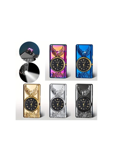 Brightnova 1 Adet Şık Dış Mekan Ateşleme Aleti Blue Çift Ark Plazma Çakmak 3d Kartal Kabartmalı Ve Led Aydınlatmalı Kadranlı Kampçılık Açık Hava Macerası Acil Durum Ateş Başlatma Altın