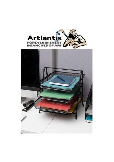 Metal Evrak Rafı 3 Lü 1 Paket Masa Üstü A4 Dosya Düzenleyici Kağıt Tepsisi Fileli Üç Katlı Hareketli