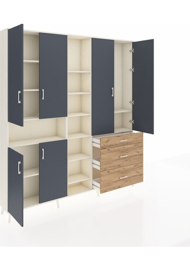 Arges Dolap 13 Raflı 3 Çekmeceli 6 Kapaklı 220x30x243 Aytaşı-antrasit/çam Antrasıt/atlas Çam