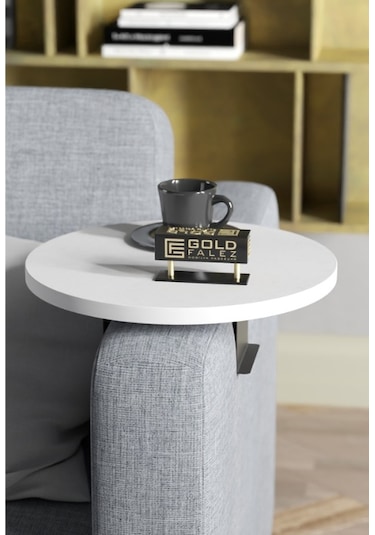 Goldfalez Ayarlanabilir Tepsi Dekoratif Modern Tepsi Yan Sehpa Beyaz