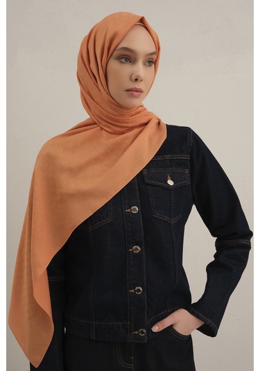 Turuncu Link Desen Bambu Cotton Şal 72 Turuncu