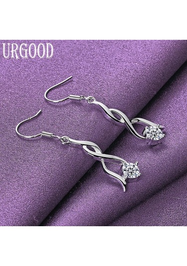 925 Ayar Gümüş Aaa Zirkon Bükülmüş Damla Küpe Takı