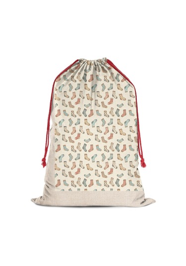 Büyük Noel Baba Hediye Çantası, Pamuklu Kordonlu, Yeniden Kullanılabilir Noel Çorap Klasik