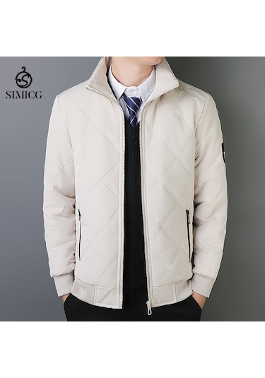 Erkekler İçin Sonbahar Ve Kış Yeni Dik Yaka Polar Ceket Beyaz