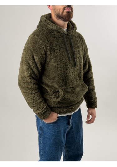 Erkek Haki Peluş Polar Sweatshirt Coc2570 Haki