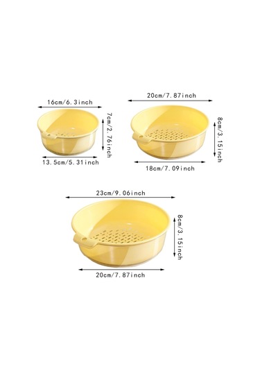 Homyl 3 Parça Sebze Yıkama Sepeti Ev Tezgahı Restoran İçin Pratik Sarı