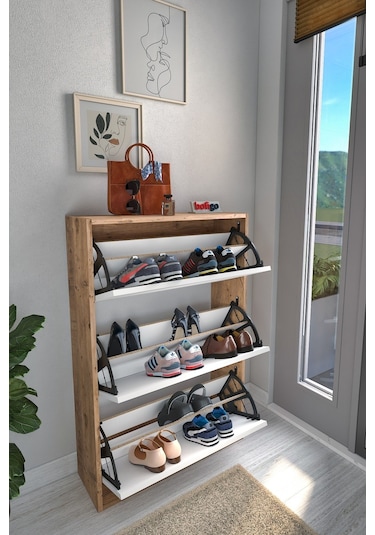 Bofigo Düşer Kapak Ayakkabılık Kayar Raflı Ayakkabılık 3 Bölmeli Ayakkabılık Melek Çam-Beyaz Bofigo Düşer Kapak Ayakkabılık Kayar Raflı Ayakkabılık 3 Bölmeli Ayakkabılık Melek Çam-Beyaz