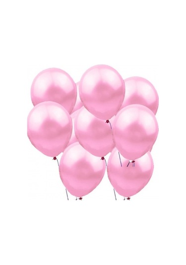 Balon Metalik Pembe Balon - 10 Adet Çok Renkli