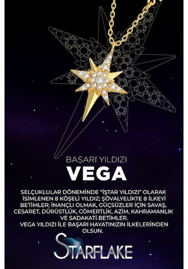 So Chic vega Başarı Yıldızı 18 Ayar Sarı Altın Kaplama 48 CM Gümüş Kolye