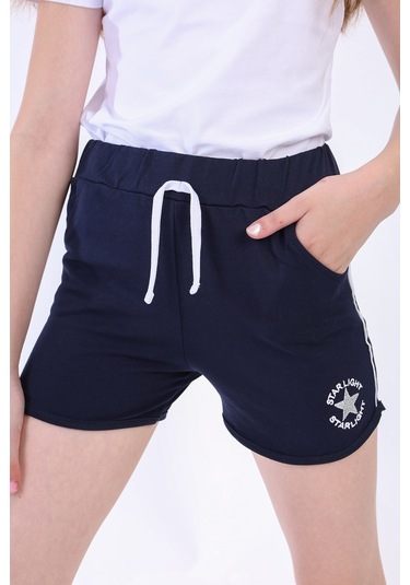 Toontoy Kız Çocuk Yıldız Arma Nakışlı Şort Lacivert