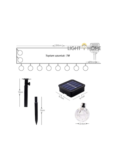 Lighthome Kristal Güneş Enerjili Led Işık Solar Bahçe Aydınlatma 50 Led 7 M Sarı