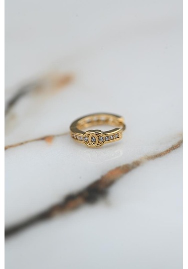 Gold Desen Detay Zirkon Taş Çelik Piercing Tragus Helix Kıkırdak Küpesi-0vp170 Çok Renkli