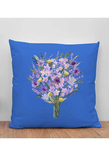 Bk Gift Çiçek Tasarımlı Mavi Kırlent Yastık, Arkadaşa Hediye, Ev Dekorasyonu, Ev Hediyesi-9