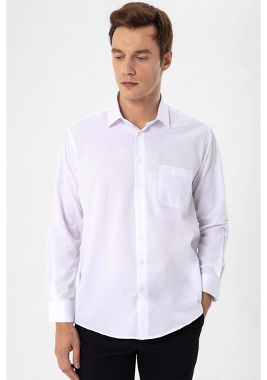SÜVARİ Beyaz Regular Armürlü Klasik Yaka Gömlek Beyaz