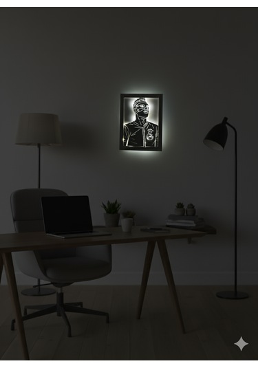 Led Işıklı Osimhen Tasarımlı Ahşap Dekoratif Duvar Çerçevesi Galatasaray Temalı Özel Tasarım