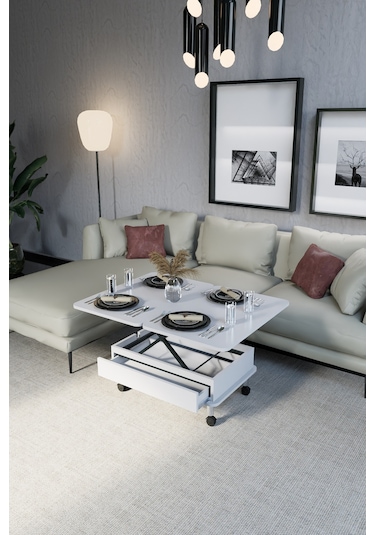 Oslo Akıllı Sehpa Tekerli Çekmeceli, Modern Yemek Masası