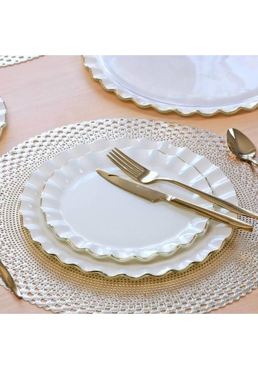 Glore Zarif Solid Krem Wavy Pasta Tabağı 21cm 6 Lı -81442