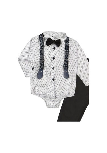 Gömlekli Alttan Çıtçıtlı Gabardin Pantolonlu Pamuklu Bebek Takım Lacivert