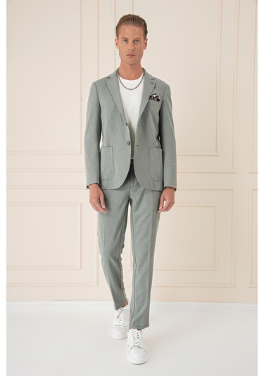 Comfort Fit Torba Cep Dokulu Esnek Pamuk Casual Yeşil Ceket C 676 Yeşil