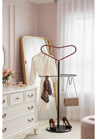 Rosaline Metal Kalp Figürlü Dilsiz Uşak - 45x115 Cm Elektrostatik Fırın Boyalı Siyah/kırmızı