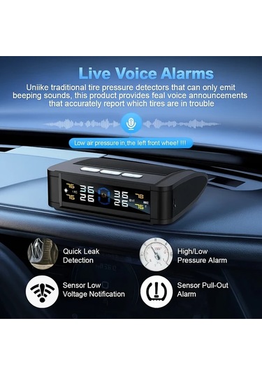 Boatshop1 Siyah 4 Sensörlü Ynf Tpms Lastik Basıncı Ve Sıcaklık Monitörü Güneş Usb Güçlü Zararsız Kurulum Titreşim Alarmı Tüm Araçlara Uygun