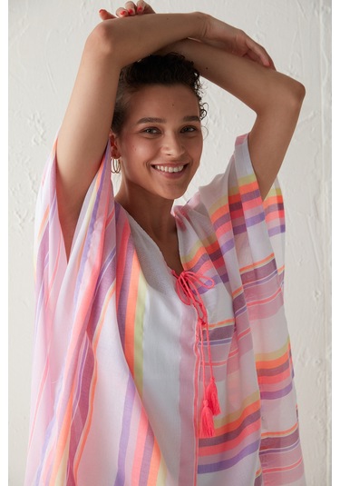 Penti Çizgili Neon Kaftan Çok Renkli
