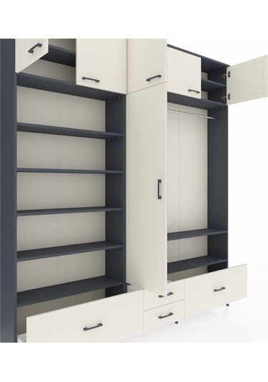 Arges Dolap 18 Raflı 4 Çekmeceli Tek Askılı 220x30x243 Antrasit-aytaşı/aytaşı Aytası/aytası