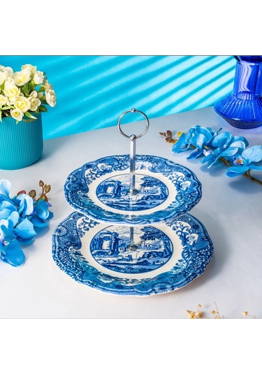 Fecra Vintage Blue 2 Katlı Kurabiyelik Seti