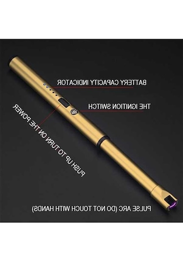 Pazly Altın Usb Şarjlı Mutfak Ateşleyici, Rüzgar Geçirmez Kamp Çakmağı, Barbekü Ateşleyici Altın