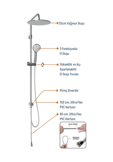 Adell Lido Rain Duş Sistemi -krom Krom