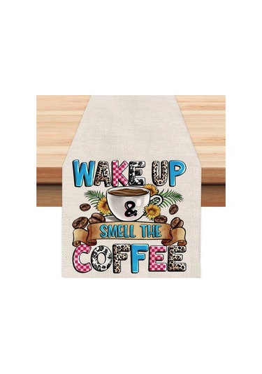 Wake Up Coffee Runner, Runer, Masa Örtüsü, Sofranıza Zarafet Katın Runner, Masa Örtüsü Krem