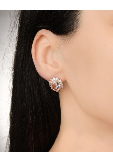 Lekka Design Kadın Kararmaz Çelik Lüks Takı Oval Zirkon Taşlı Abiye Küpe