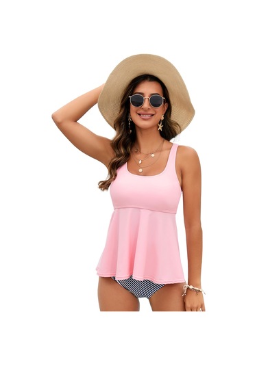 Bikini Halter Split Üçgen Mayo Kadın Sırt Tasarımı İnce Büyük Beden Mayo Pembe