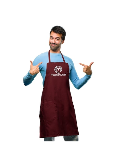 Masterchef Konseptli Bordo Mutfak Önlüğü - İsim Yazdırılabilir - Askılı Podye