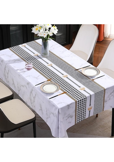 Beyaz İskandinav Tarzı Pvc Masa Örtüsü, Su Geçirmez, Yağa Dayanıklı Ve Yıkanabilir Dikdörtgen Örtüsü, Ev Masa Masa Örtüsü 56917351