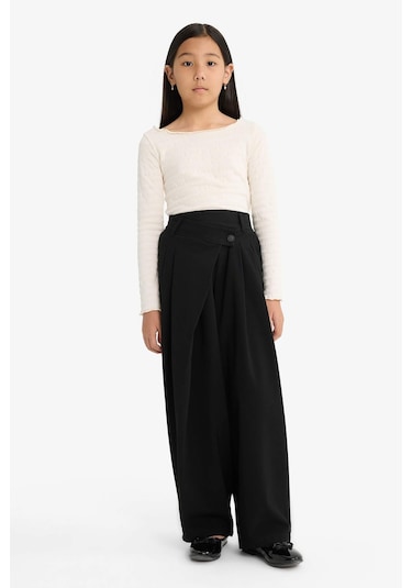 Defacto Kız Çocuk Baggy Fit Geniş Bol Paça Gabardin Pantolon G1622a825aubk59 Siyah